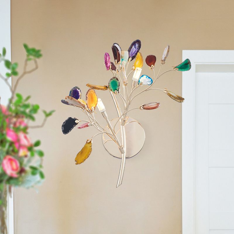 Gold Branching Wall Lighting Contemporary 2/3-Light Metallic LED Wall Mount Sconce with Leaf Agate Deco