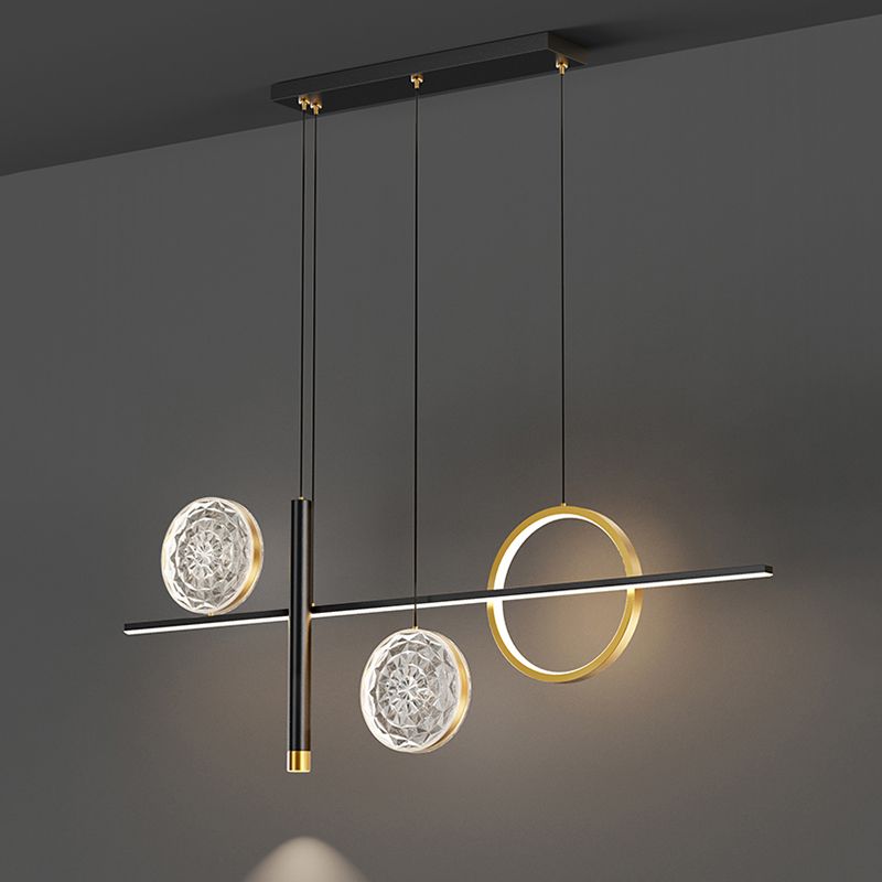 Acrylic Black LED Island Light in Modern Simplicity Aluminium Linear Pendant Light for Dining Room