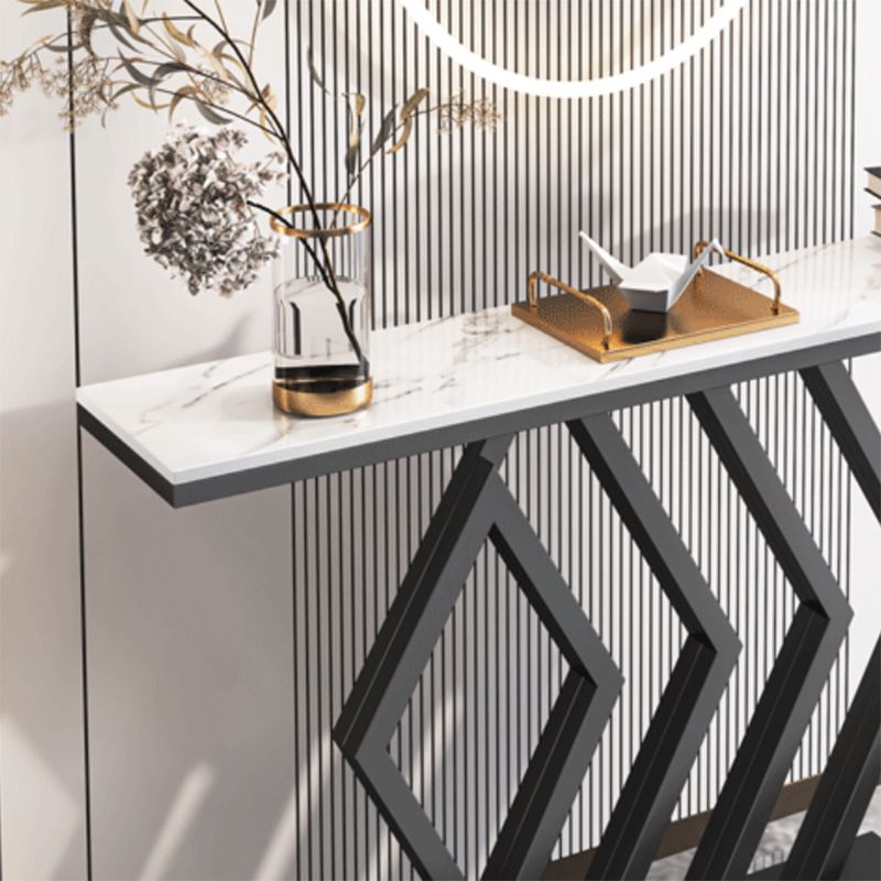 Glam Stone Console Table Rectangle Console Sofa Table for Hall