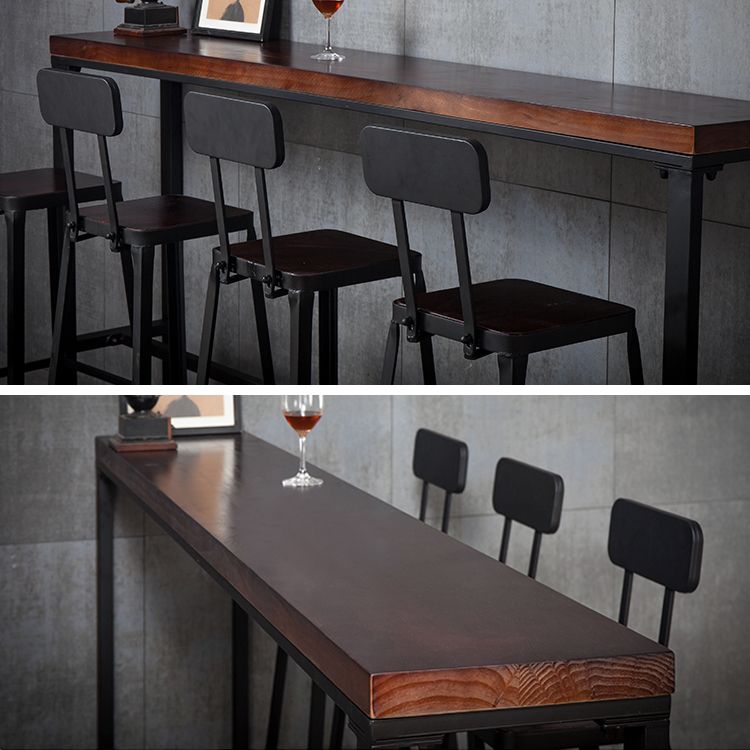 Industrial Rectangular Bar Pub Table Set 1/5 Pcs Solid Wood Top Bar Table with Iron Stools