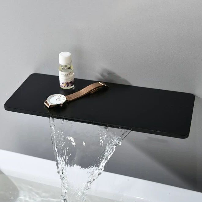 Single Lever Handle Bathroom Faucet 2 Holes Wall-Mounted Waterfall Spout Sink Faucet