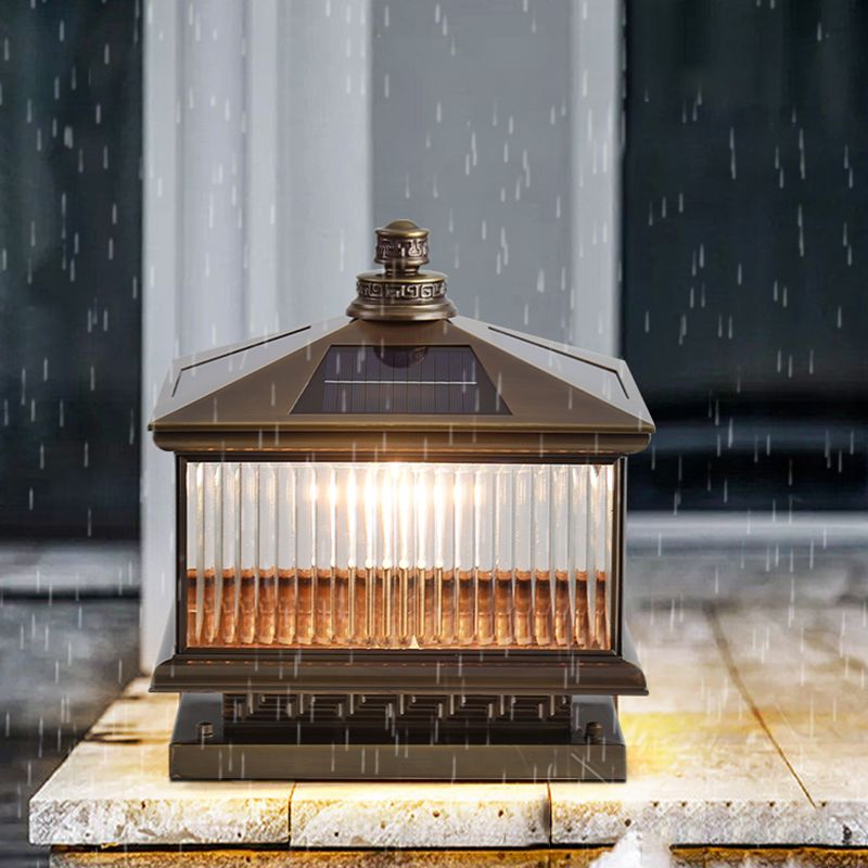 Metal Rectangle Shape Outdoor Lamp Modern Style 1 Light Solar Pillar Lights