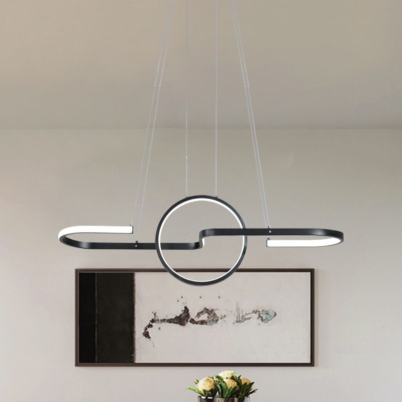 Salle à manger géométrique îlot léger en métal LED moderniste lampe suspendue en noir / or, lumière chaude / blanche