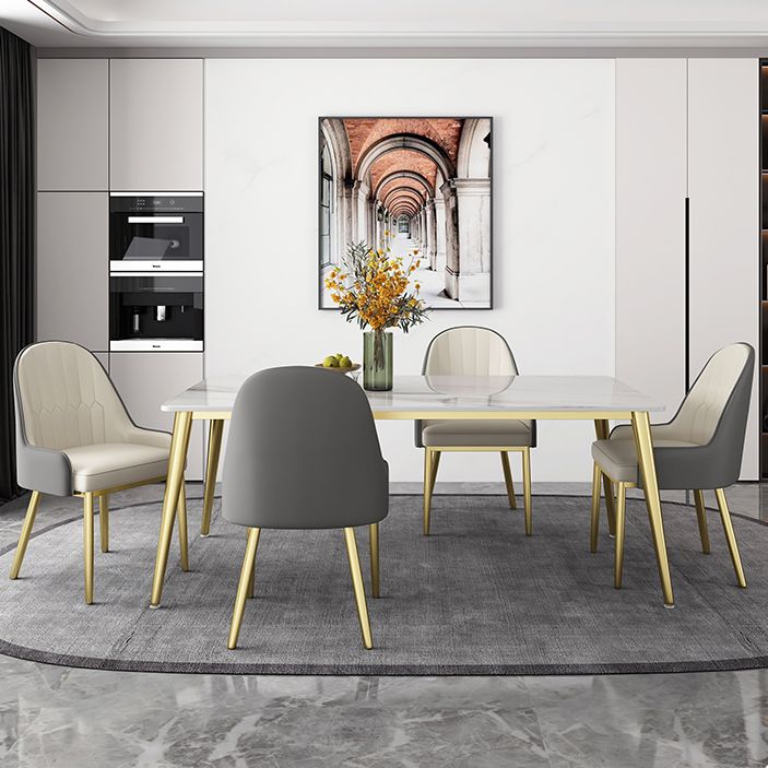 Slate and Metal Table Glam Style Minimalist Rectangular Dining Table