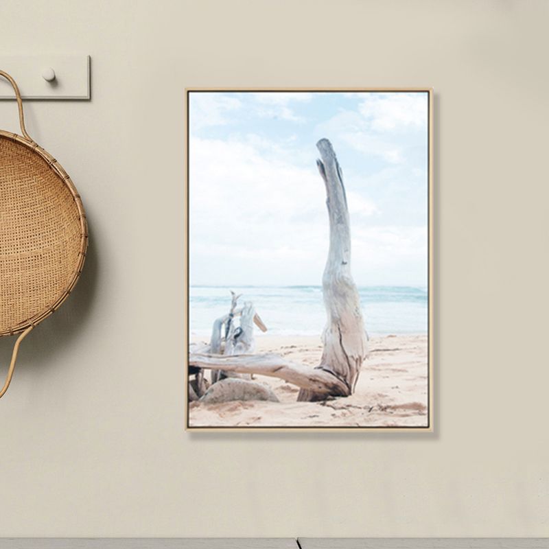 Photo Beach Bare Wood Canvas Art Blue Tropical Wall Decor for Hallway, Optional Sizes