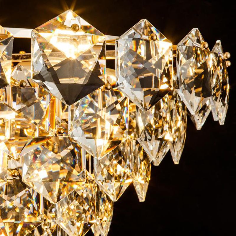 Simple Tapered Hexagon Crystal Hanging Lamp 8 Lights Chandelier Light Fixture in Gold