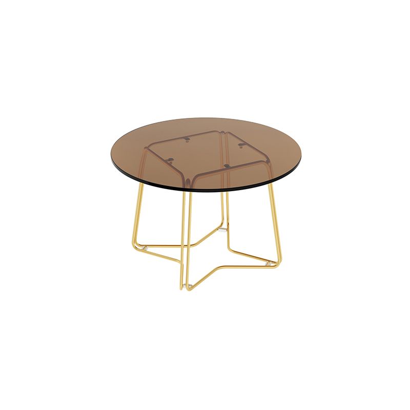 Modern 11.8" H Round Glass Coffee Table Iron Abstract Cocktail Table