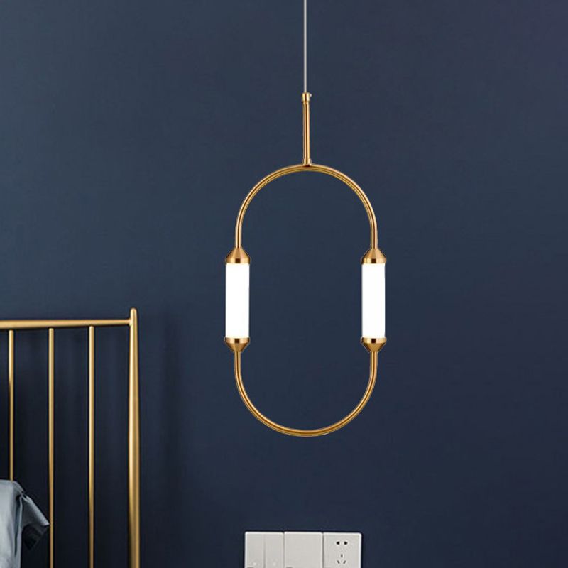 Oblong Metal Hanging Lighting Simplicity LED Gold Pendant Light Fixture with Tube Acrylic Shade