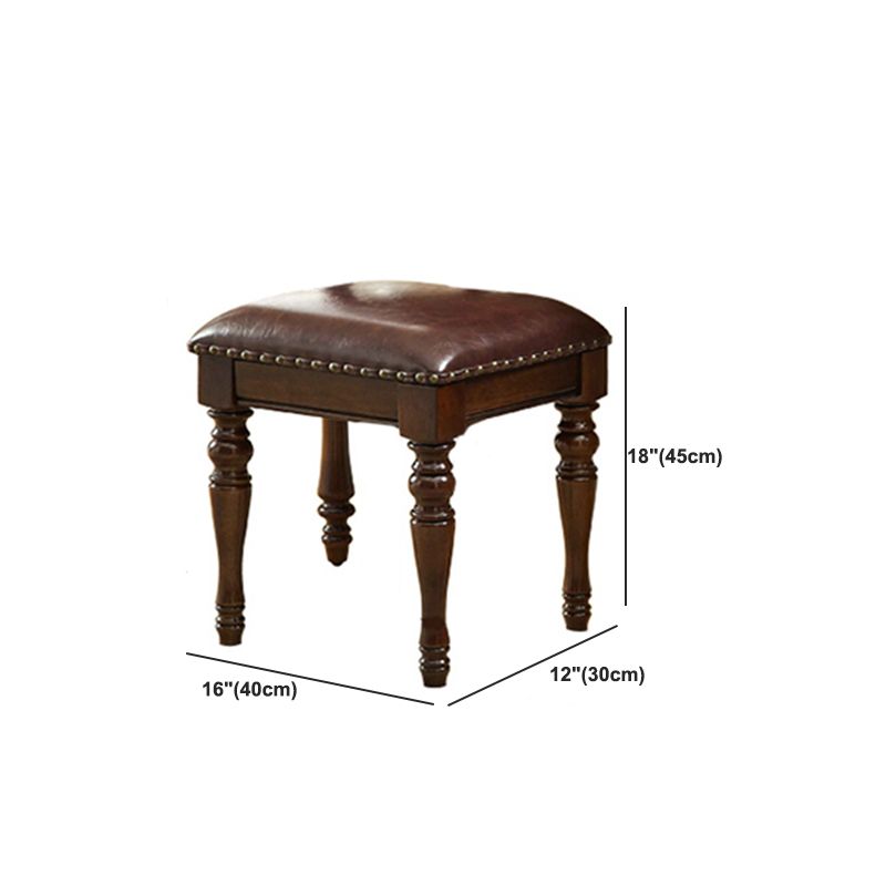 Mirrored Wood Makeup Dressing Table Stool Set in Brown Finish