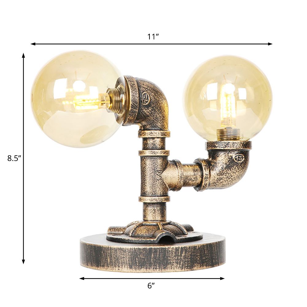 Tarea de sombra redonda de vidrio transparente/ámbar iluminación vintage estilo 2 luces lámpara de escritorio de cafetería en plata antigua/bronce