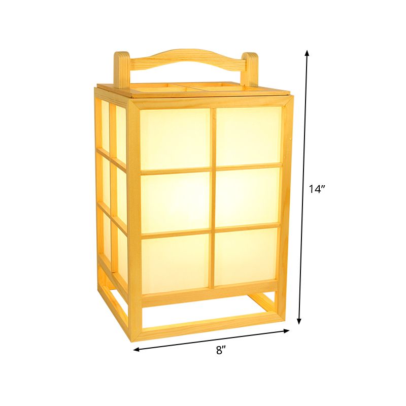 Japanese Rectangular Table Light Wood 1 Bulb Small Desk Lamp in Beige with Handle