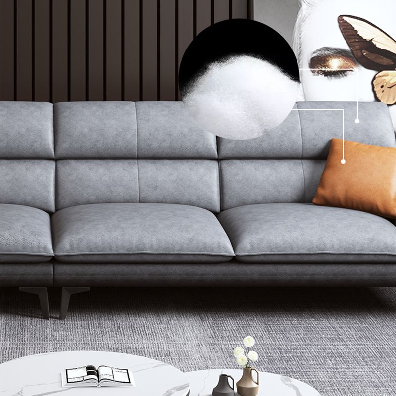 Flared Arm Sofa & Chaise Modern Faux Leather Sofa in Dark Grey