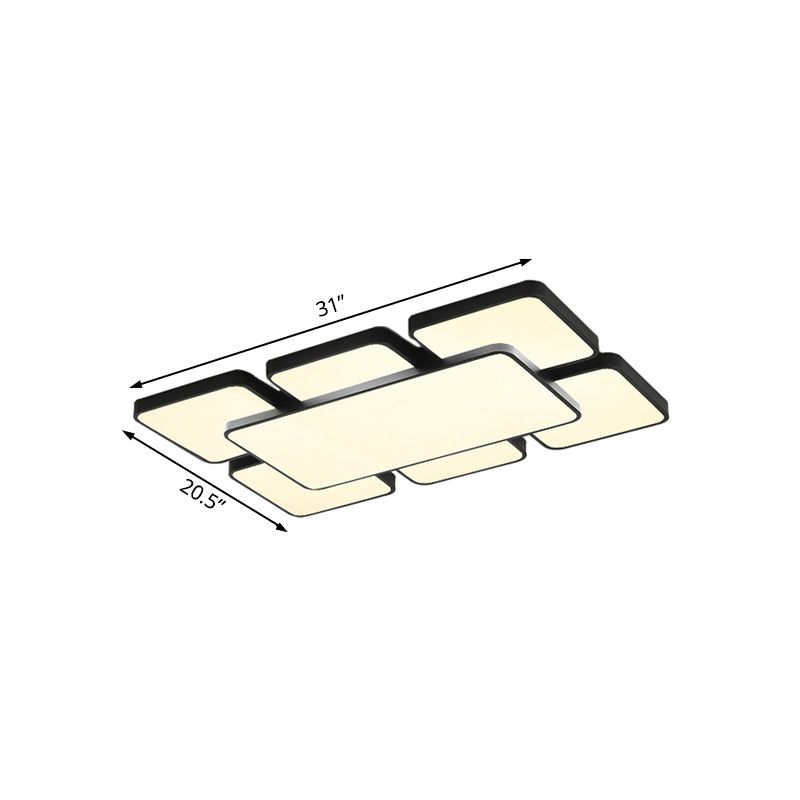 Lámpara empotrada de techo para dormitorio con pantalla cuadrada/rectangular, acrílico, 20,5"/24,5" W, 5/7 luces, lámpara de montaje empotrado estilo modernista en negro/blanco