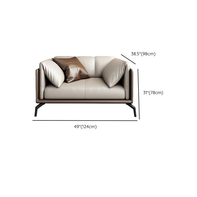 Genuine Leather Tuxedo Arm Sofa Contemporary Brown Sofa with Cushions