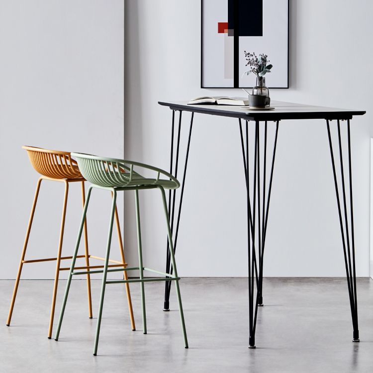 Contemporary Matte Finish Metal Bar Stool Footrest Milk Tea Shop Stool