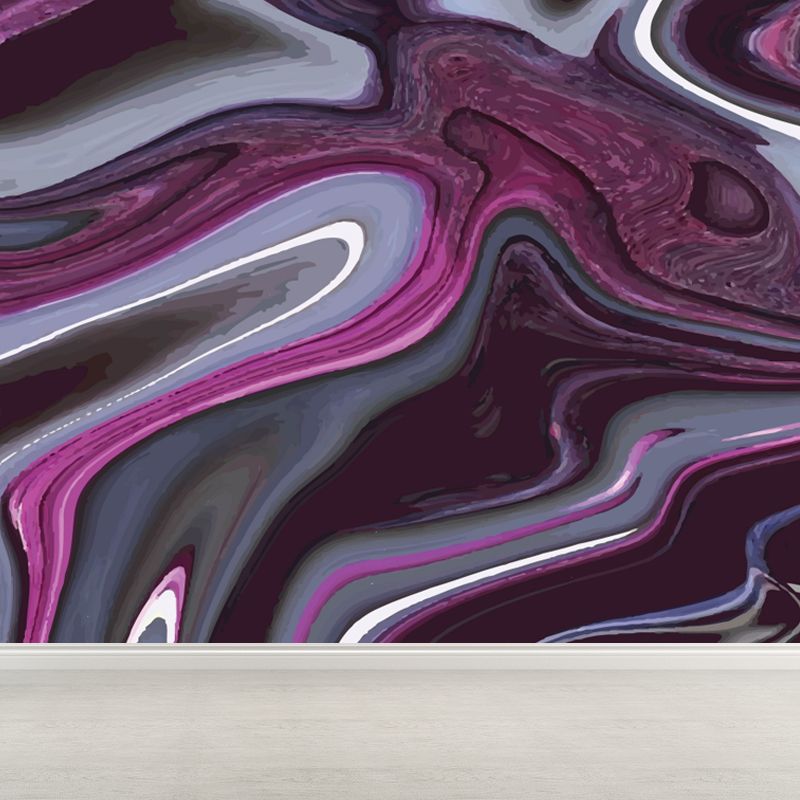 Modern Waves Mural Wallpaper for Family Room Personalized Wall Decor in Dark Color