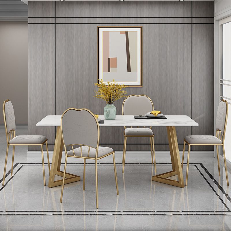 Stone Top Table Modern Rectangle Dining Table with Sled Base