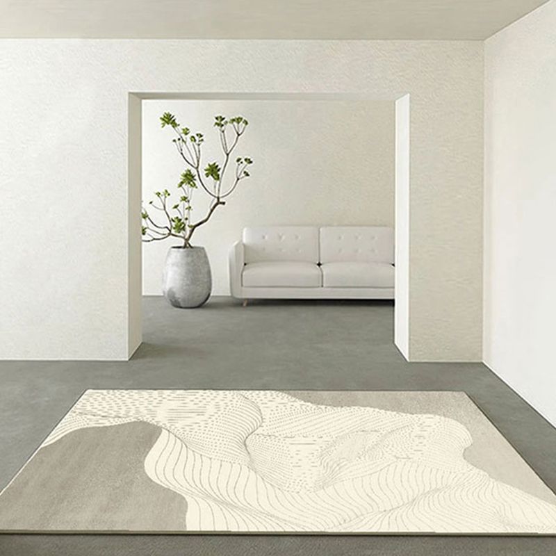 Tapis gris moderne Géométrique Imprimez en polyester tapis lavable antidérapant pour salon