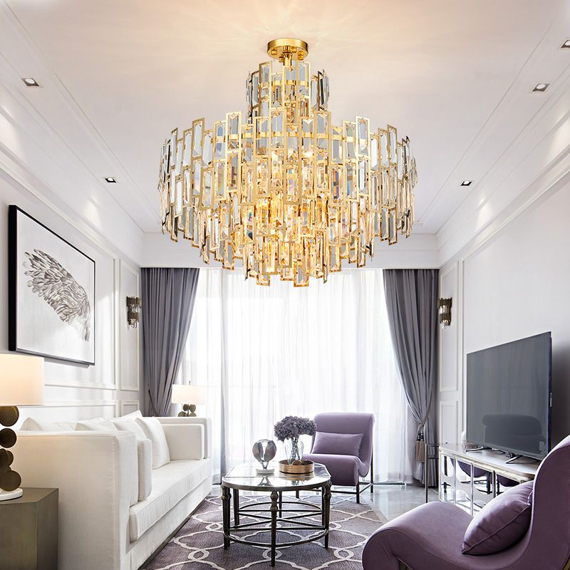 Chandelier suspendu à plusieurs niveaux Crystal contemporain 8/13 têtes 23,5 "/31,5" Kit de lumière suspendue en or pour le salon