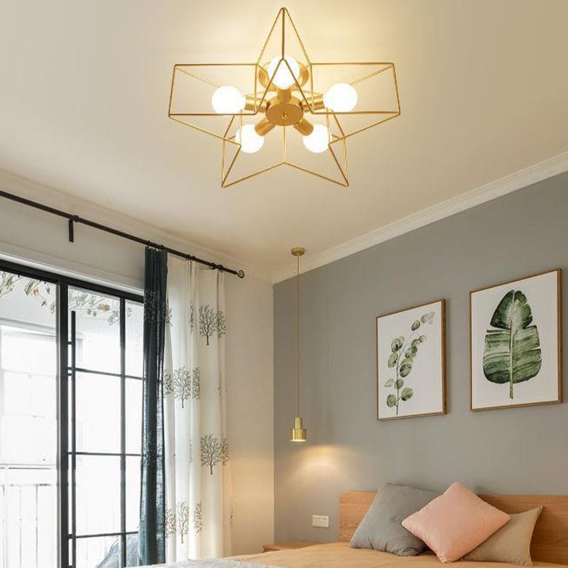 Metal Star Shape Flush Mount Light Industrial 5 Lights Flush Mount Ceiling Fixture