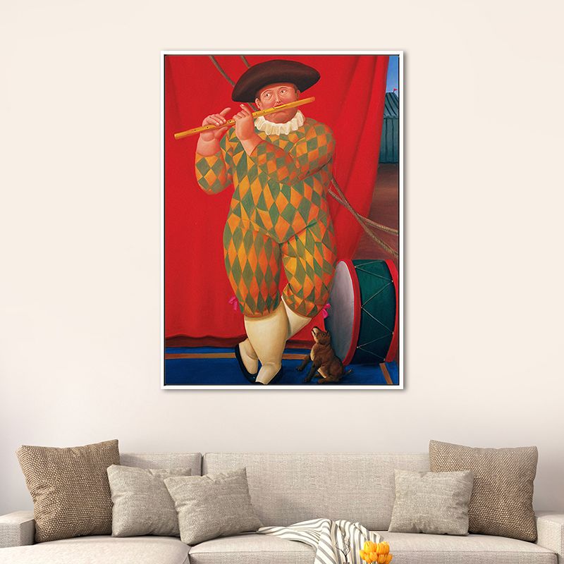 Contemporary Man and Dog Canvas Light Color Dining Room Painting, Multiple Sizes