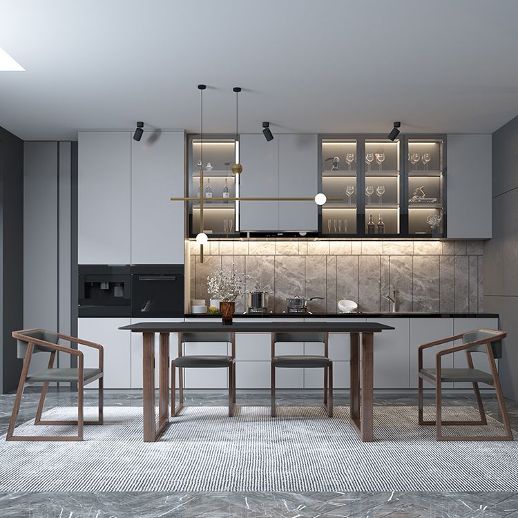 Modern Stone Rectangle Dining Table Solid Wood Base for Dining Room