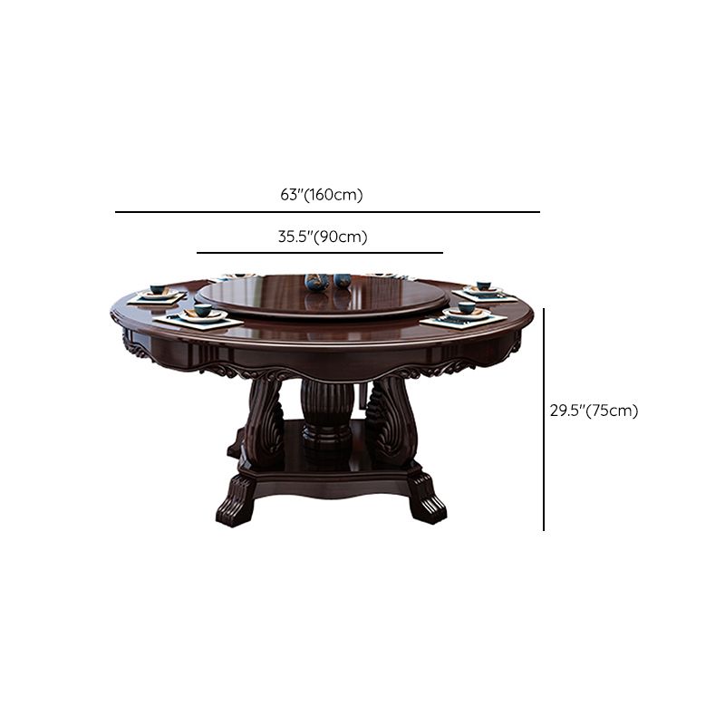 Glossy Brown Wood Dinette Table with Pedestal Traditional Round Dining Table