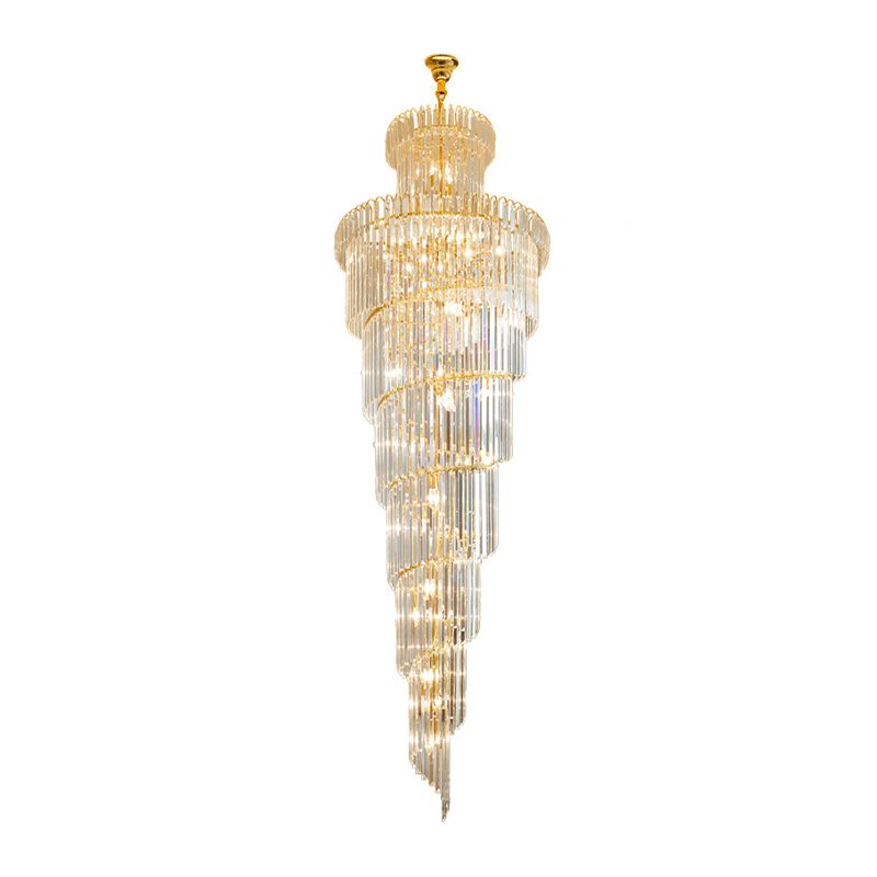 12 têtes lampe de suspension de plafond de style simple en spirale en spirale à tige de cristal clair lustre