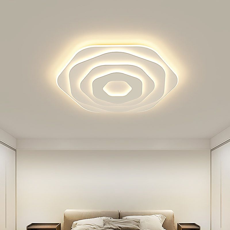 Modern Flush Light Fixtures Hexagon Iron 1 Light Flush Mount Lamps in White