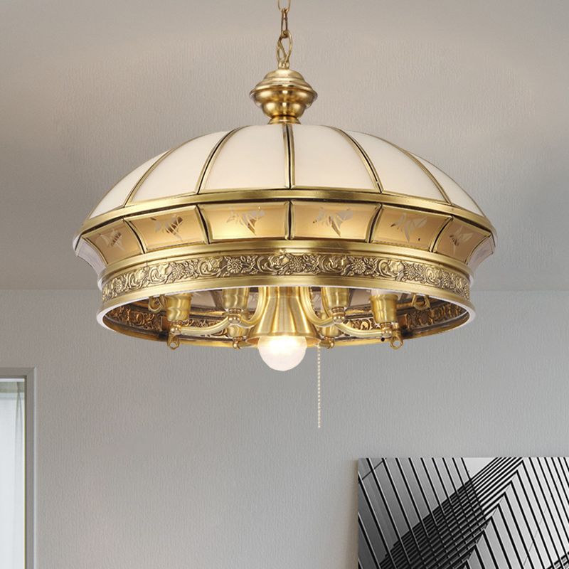 7 luci glassata lampadario in vetro illuminazione in ottone coloniale a cupola kit di luce appesa
