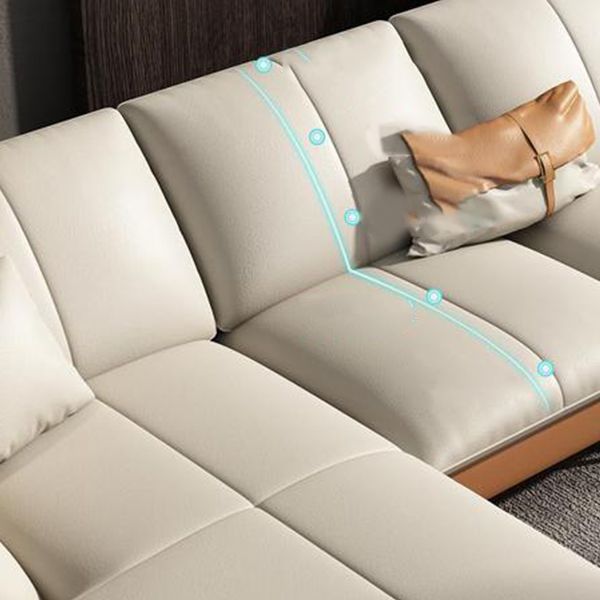 32"H Glam Sectional Sofa White Leather Cushion Back Sleeper Sectional