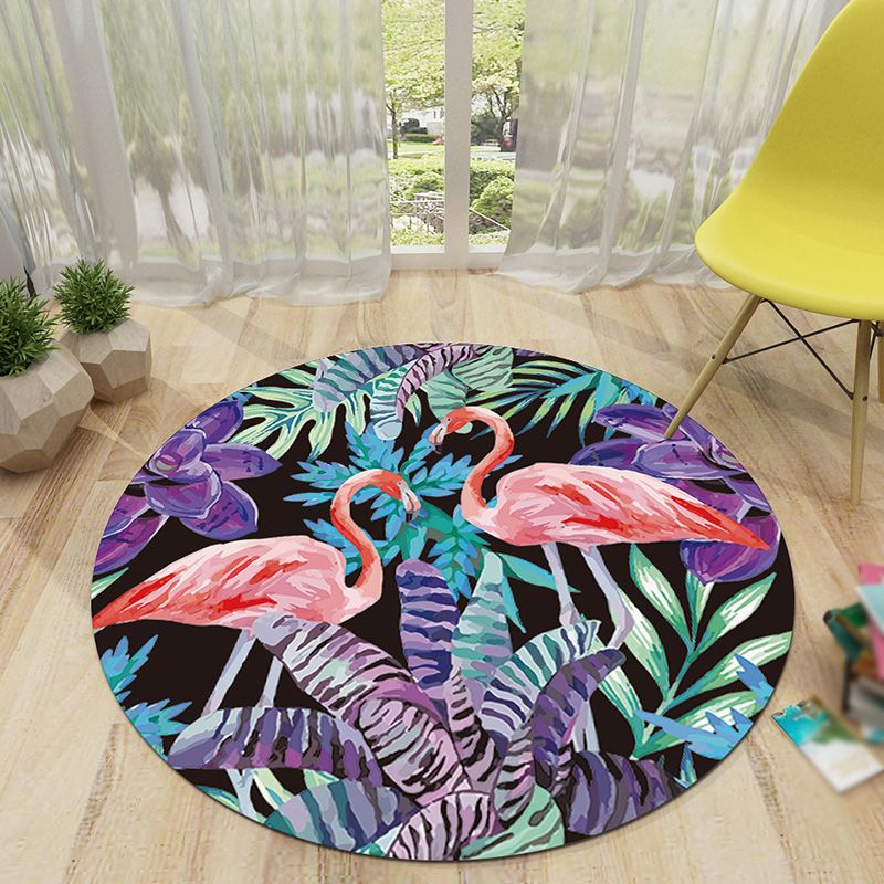 Round Multicolor Bold Area Carpet Polyester Leaves Indoor Rug Non-Slip Backing Carpet for Home Decor