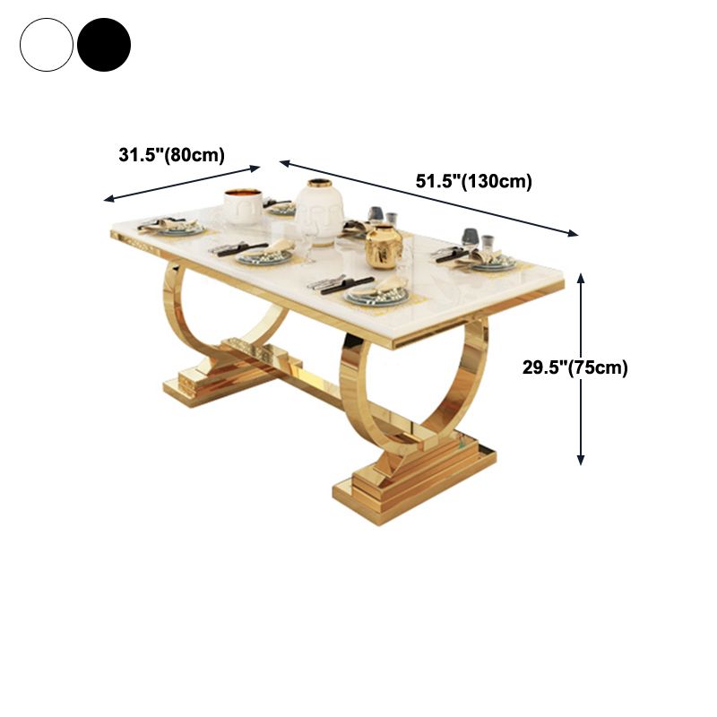 Mesa de comedor de mármol con forma rectangular Glam, mesa de comedor estándar con bases de pedestal dobles