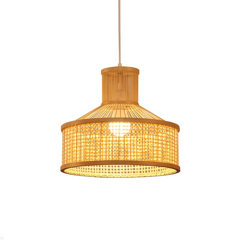 Lámpara colgante en forma de granero Bambú de estilo contemporáneo 1 Cabeza de techo beige en beige