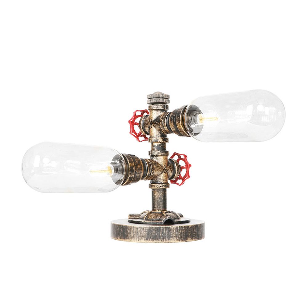 Industrial Oval Shade Desk Light 2-Bulb Clear/Bamernglas Tischlampe in gealterter Bronze für Wohnzimmer