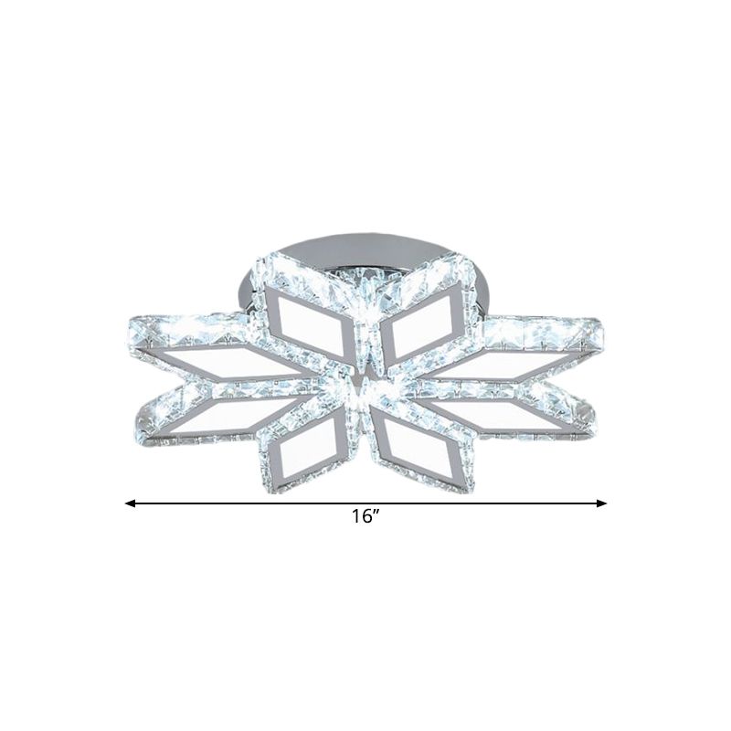 Simplicity LED Semi Flush Mount Chrome Rhombus Ceiling Fixture with Crystal Block Shade in Warm/White Light