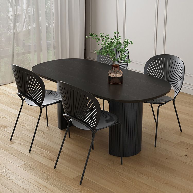 Moderne stijl ovale eettafel dubbele voetstuk eettafel met zwarte poten