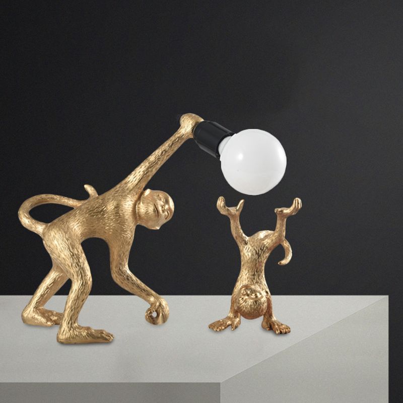 Resin Monkey Shape Night Table Light Creative 1 Bulb Gold/White/Black Reading Lighting for Bedroom