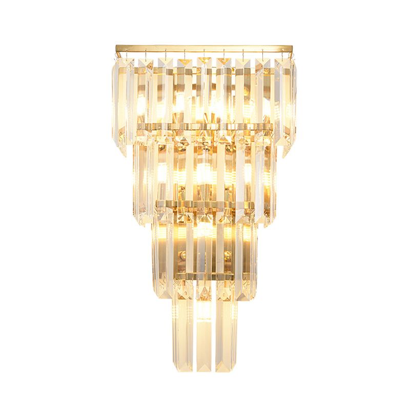 4/7 têtes Mur Light Gamique Éclairage d'éclairage mural de salon traditionnel avec nuance de blocs en cristal en couches en or