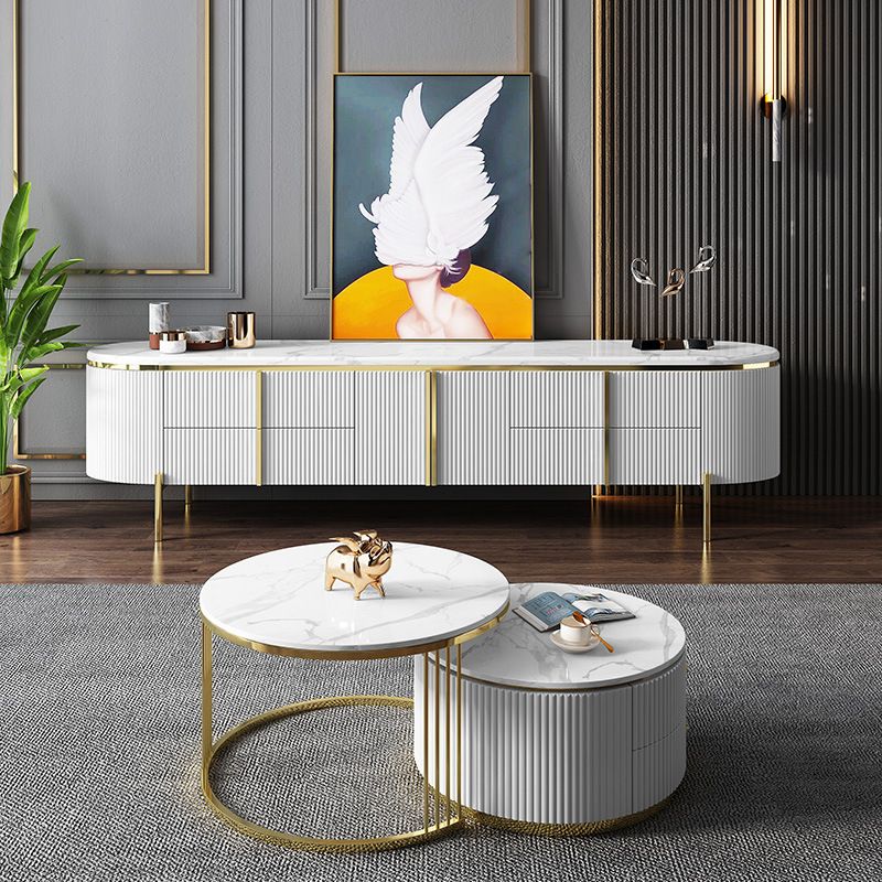 Glam Marble TV Stand Console Enclosed Storage TV Media Stand for Living Room