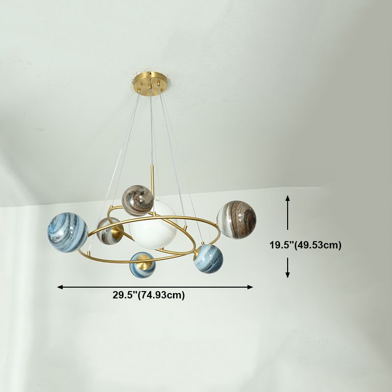 Multi Light Glass Sphere Chandelier Light Gold Pendant Light for Living Room