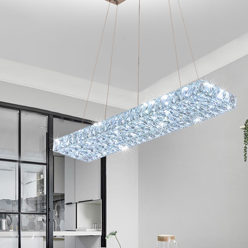 Modern Rectangle Ceiling Pendant Lamp K9 Crystal Dining Room Suspension Light in Clear