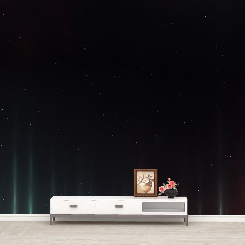 Rays of Aurora Borealis Mural Wallpaper Modern Art Smooth Wall Covering in Black