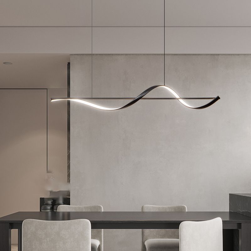 Modern LED Metal Pendant Light Linear Shape Island Light with Silicone Shade for Bedroom