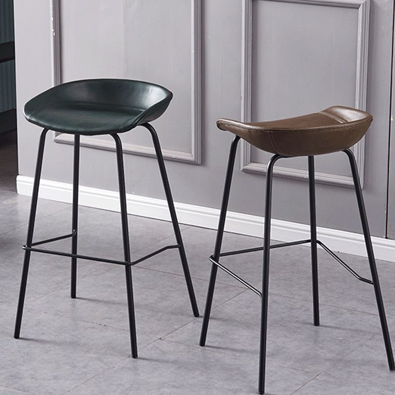 Industrial Style Counter Stool Armless Upholstered Bar Stool with Metal Legs
