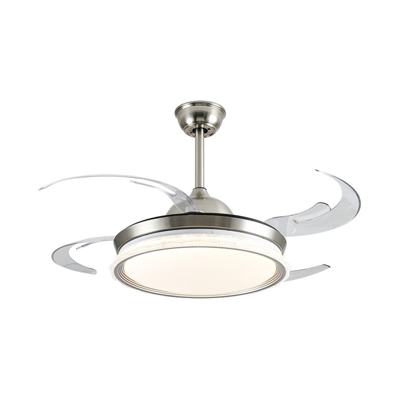 Acrylring Deckenlüfter Beleuchtung zeitgenössischer LED Esszimmer Semi Flush Mount Light in Silber mit 4 klaren Klingen, 42 "W.