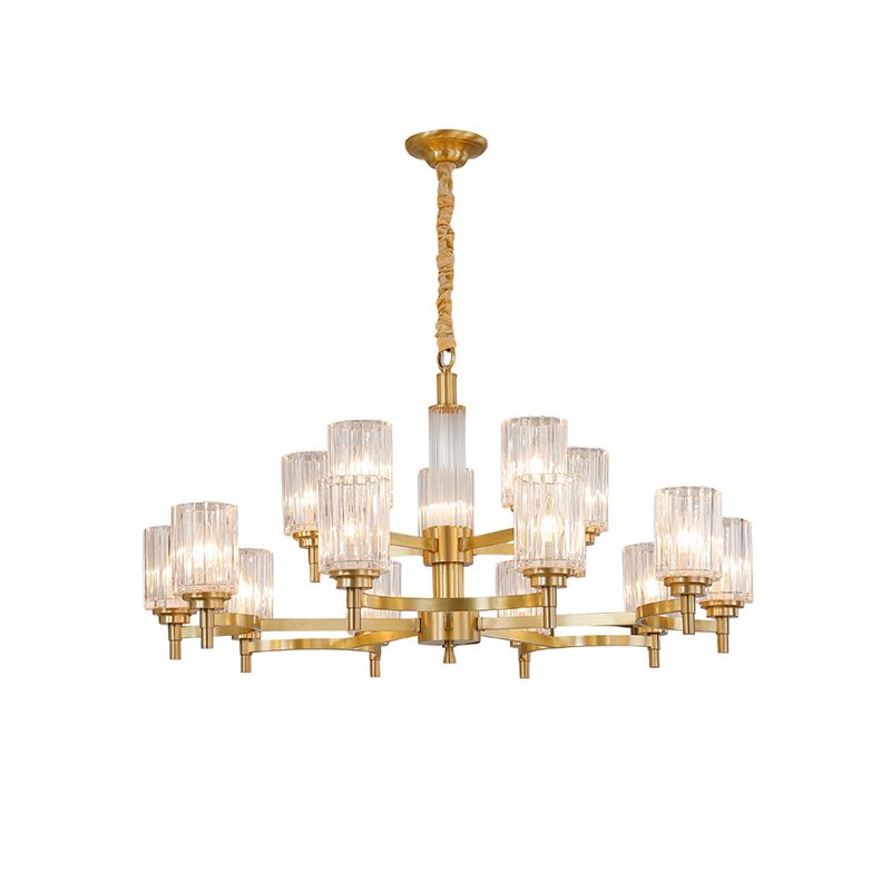 Prismatic Crystal Glass Brass Chandelier Cylindrical Minimalistic Suspension Light Fixture for Restaurant