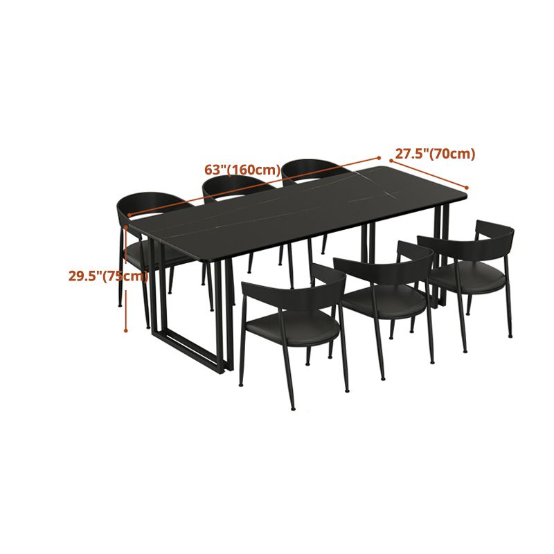 Mesa de comedor de estilo industrial Mesa de comedor de piedra sinterizada negra con base de metal