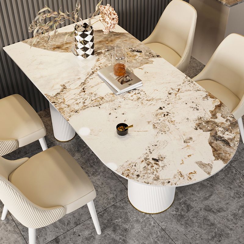 Modern Style Dining Table Sintered Stone Table with Metal Base for Home