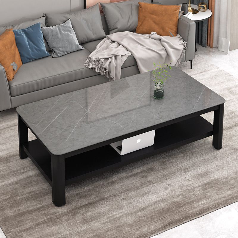 Modern Style White/Black/Grey Rock Rectangular Coffee Table with Slab Top